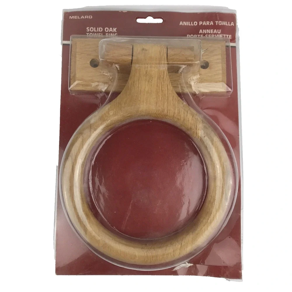 Vintage Solid Oak Towel Ring Wood Wall Mounted Melard 1995 New Old Stock NOS